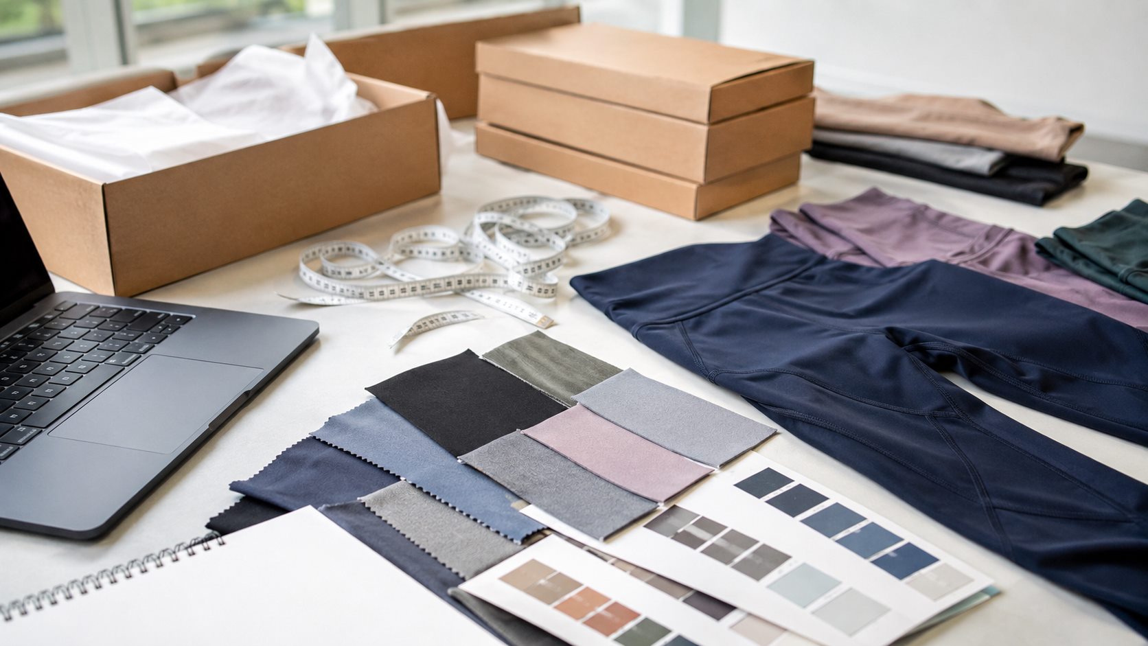 Activewear MOQ sourcing brief with fabrics packaging and planning notes