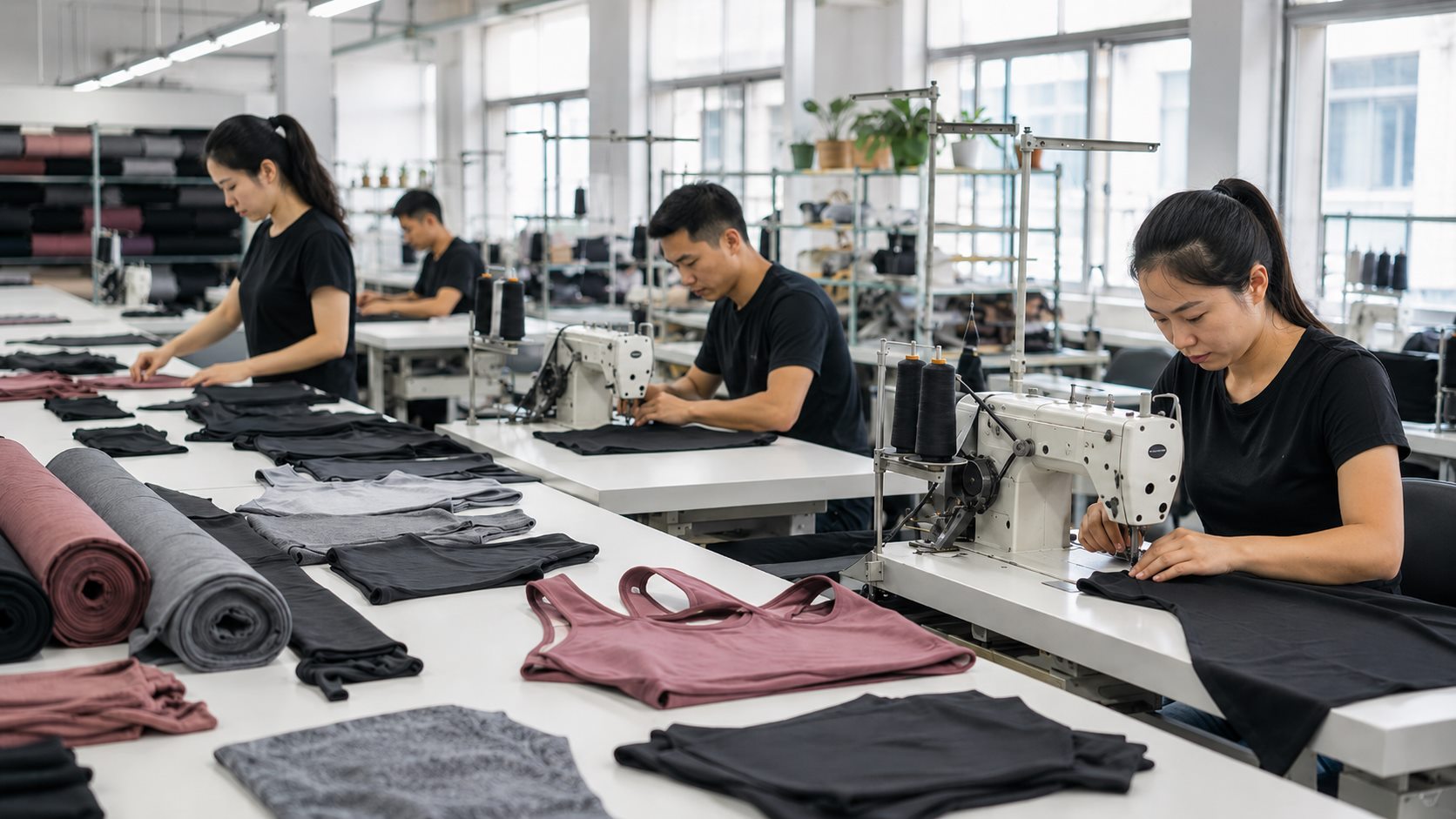 Activewear production workshop for bulk manufacturing lead time planning